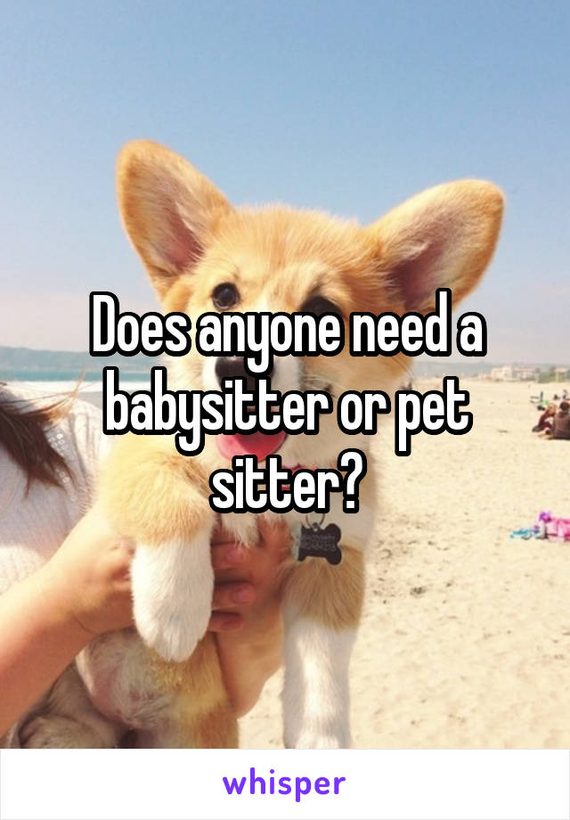 Does anyone need a babysitter or pet sitter?