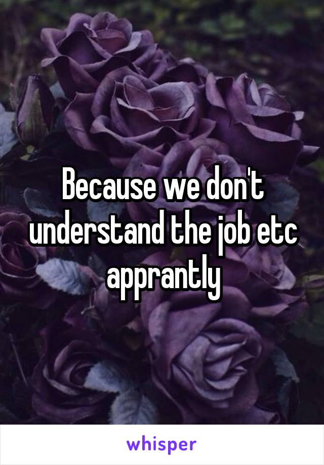 Because we don't understand the job etc apprantly