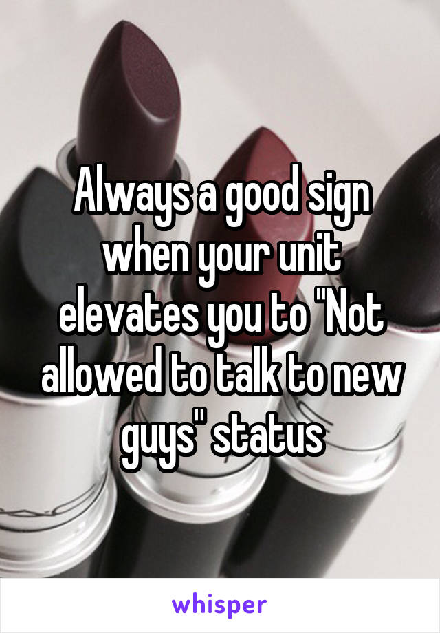 Always a good sign when your unit elevates you to "Not allowed to talk to new guys" status