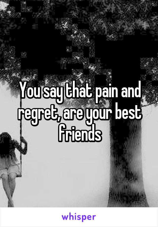 You say that pain and regret, are your best friends