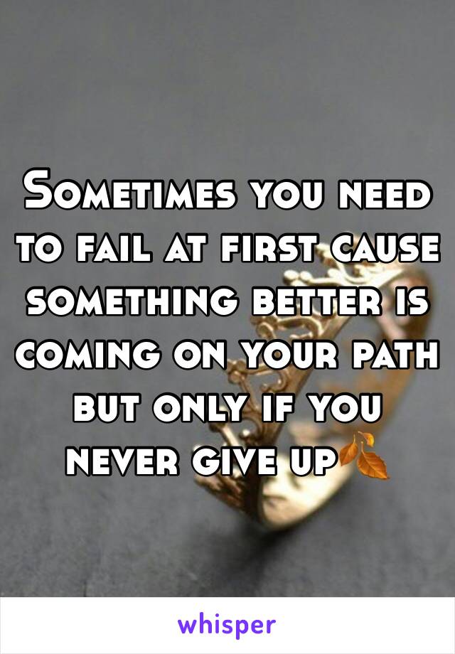 Sometimes you need to fail at first cause something better is coming on your path but only if you never give up🍂