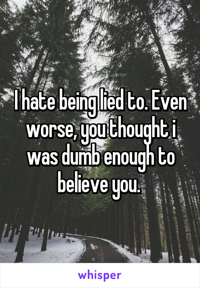 I hate being lied to. Even worse, you thought i was dumb enough to believe you. 