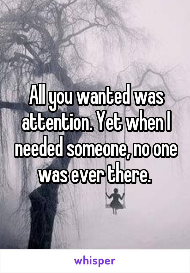 All you wanted was attention. Yet when I needed someone, no one was ever there. 