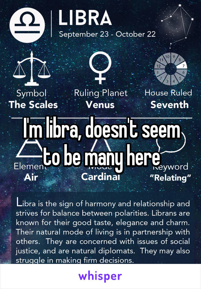 I'm libra, doesn't seem to be many here