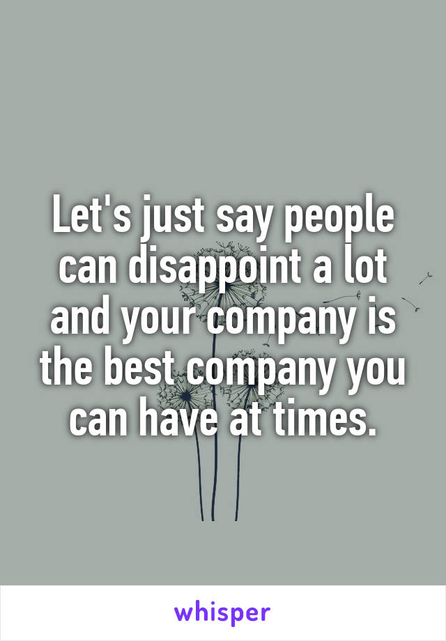 Let's just say people can disappoint a lot and your company is the best company you can have at times.