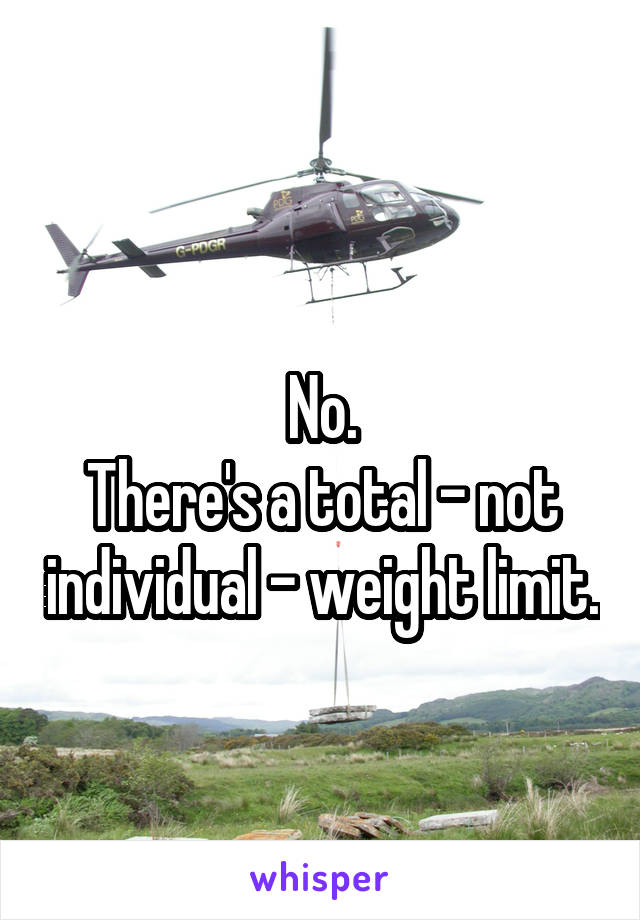 
No.
There's a total - not individual - weight limit.