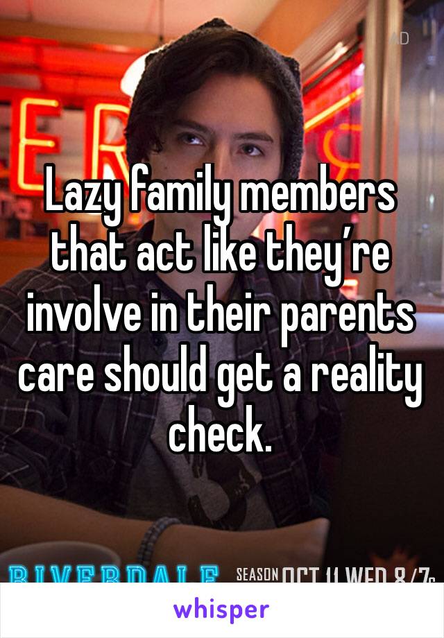 Lazy family members that act like they’re involve in their parents care should get a reality check. 