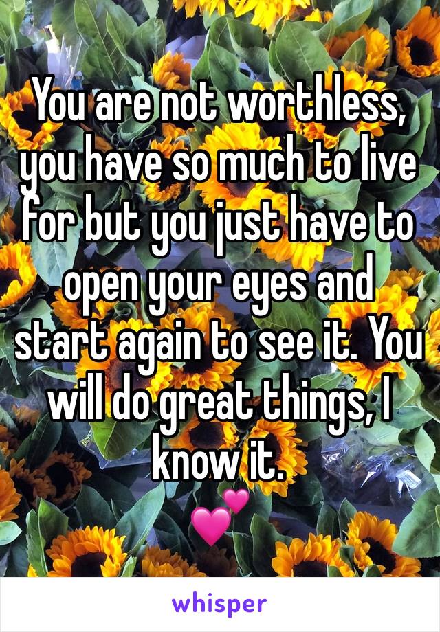 You are not worthless, you have so much to live for but you just have to open your eyes and start again to see it. You will do great things, I know it.
💕