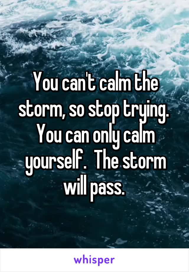You can't calm the storm, so stop trying.  You can only calm yourself.  The storm will pass. 