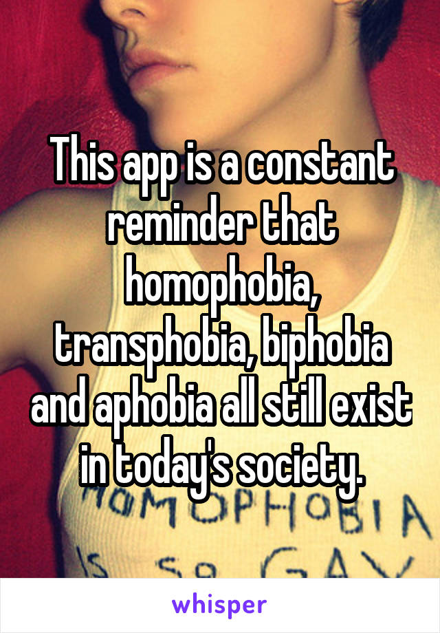 This app is a constant reminder that homophobia, transphobia, biphobia and aphobia all still exist in today's society.