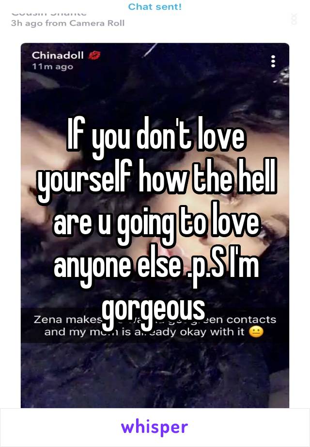 If you don't love yourself how the hell are u going to love anyone else .p.S I'm gorgeous 