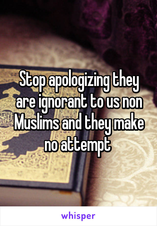 Stop apologizing they are ignorant to us non Muslims and they make no attempt 