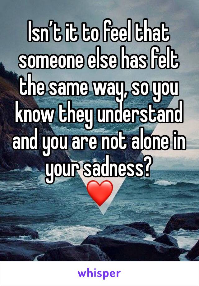 Isn’t it to feel that someone else has felt the same way, so you know they understand and you are not alone in your sadness?
❤️