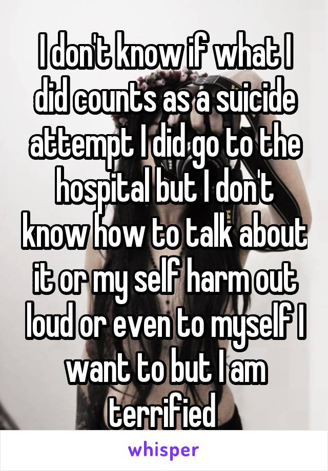 I don't know if what I did counts as a suicide attempt I did go to the hospital but I don't know how to talk about it or my self harm out loud or even to myself I want to but I am terrified 