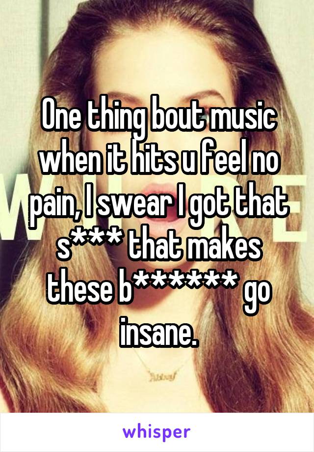 One thing bout music when it hits u feel no pain, I swear I got that s*** that makes these b****** go insane.