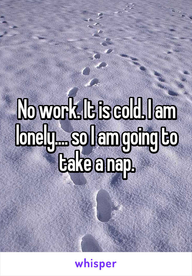 No work. It is cold. I am lonely.... so I am going to take a nap.