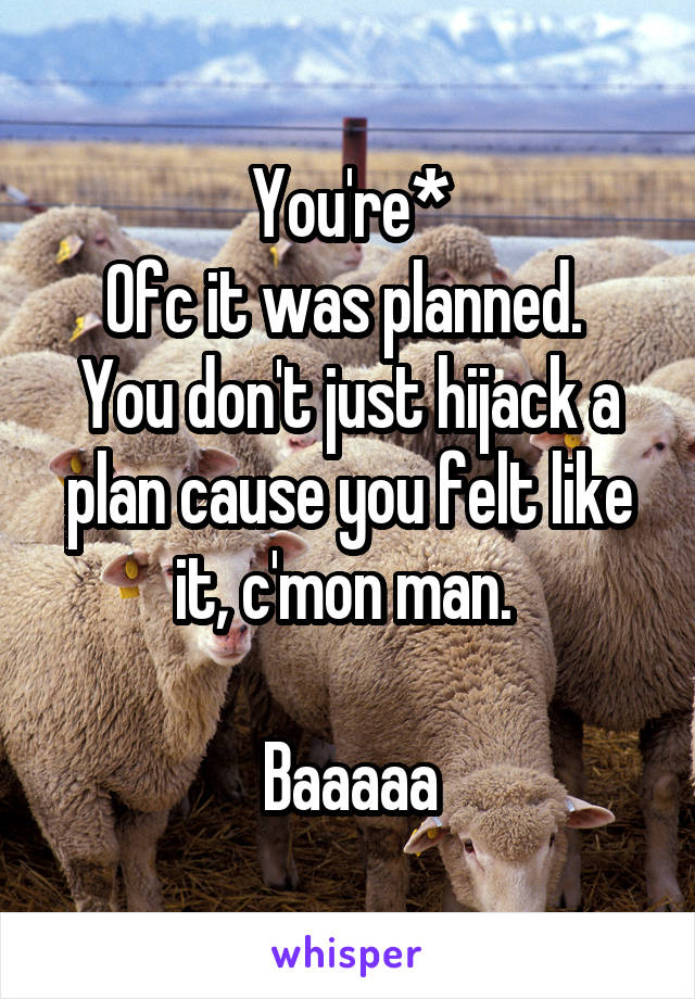 You're*
Ofc it was planned. 
You don't just hijack a plan cause you felt like it, c'mon man. 

Baaaaa