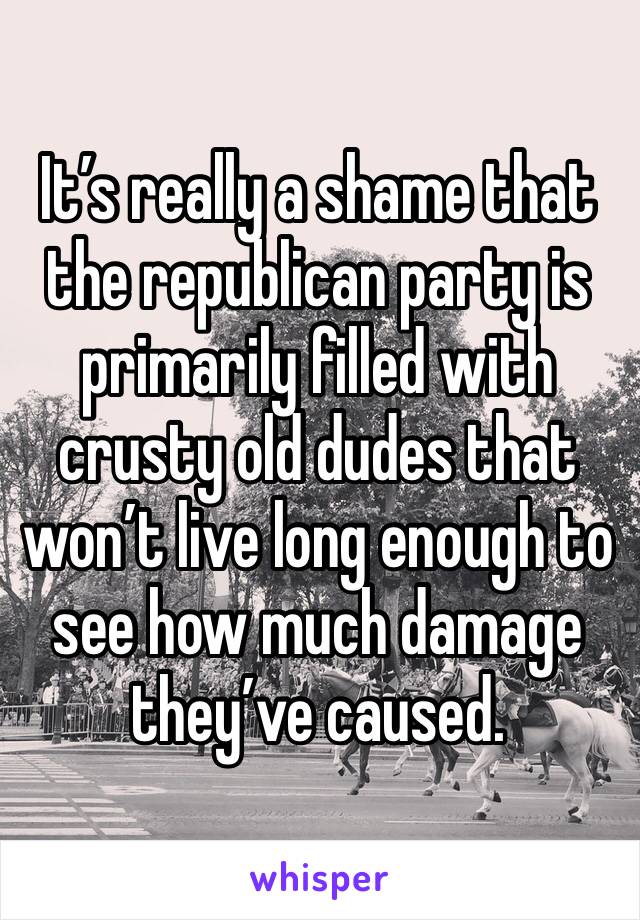 It’s really a shame that the republican party is primarily filled with crusty old dudes that won’t live long enough to see how much damage they’ve caused. 