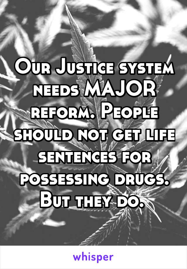 Our Justice system needs MAJOR reform. People should not get life sentences for possessing drugs. But they do. 