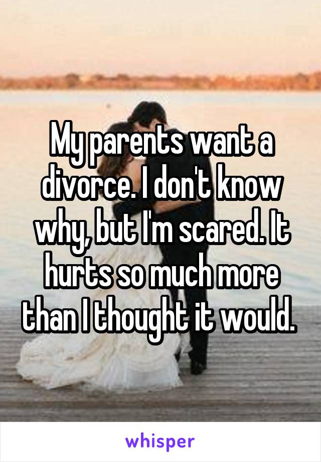 My parents want a divorce. I don't know why, but I'm scared. It hurts so much more than I thought it would. 