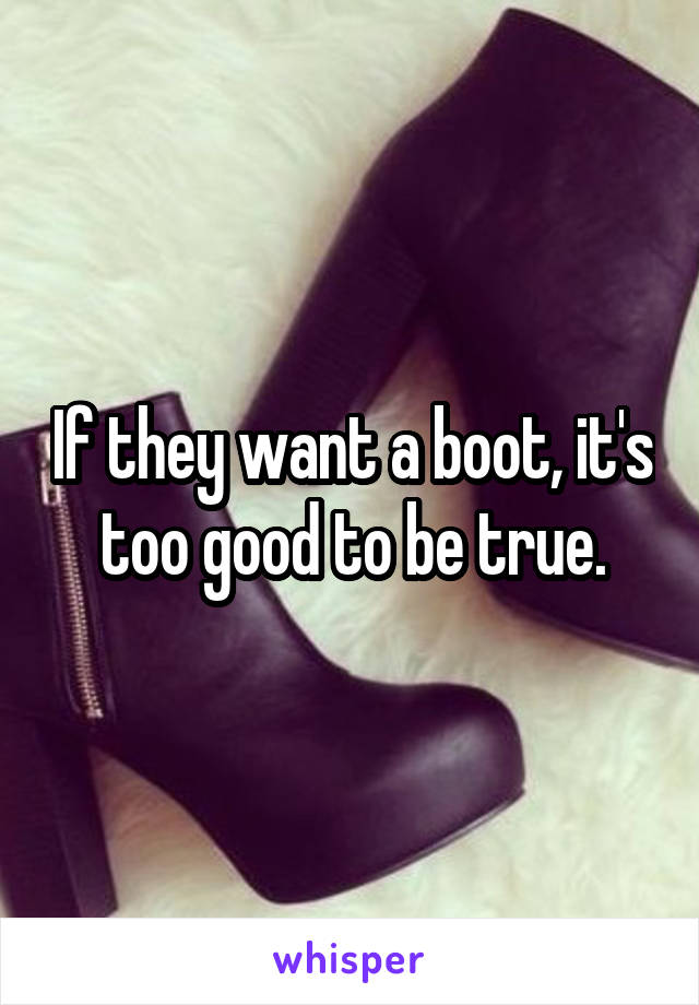 If they want a boot, it's too good to be true.