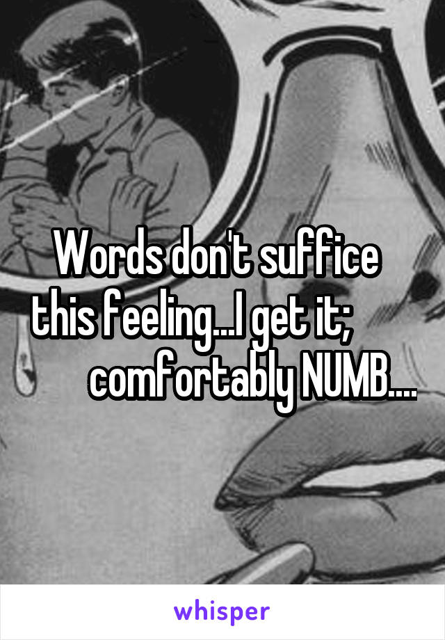 Words don't suffice   this feeling...I get it;                comfortably NUMB....