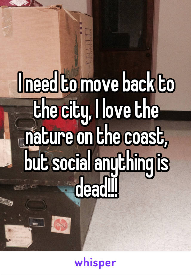 I need to move back to the city, I love the nature on the coast, but social anything is dead!!!