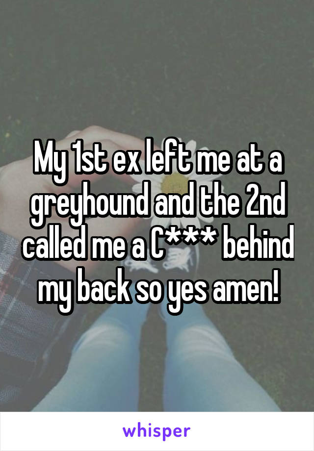 My 1st ex left me at a greyhound and the 2nd called me a C*** behind my back so yes amen!