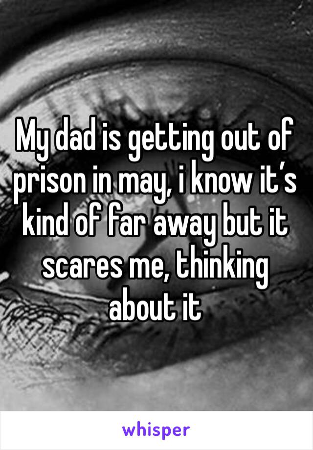 My dad is getting out of prison in may, i know it’s kind of far away but it scares me, thinking about it 