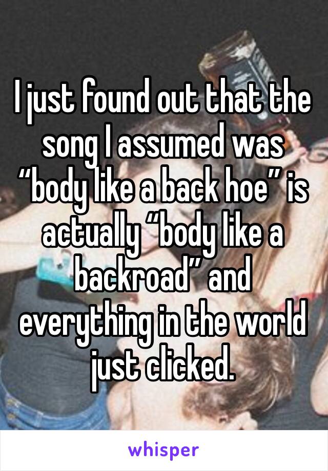 I just found out that the song I assumed was “body like a back hoe” is actually “body like a backroad” and everything in the world just clicked. 