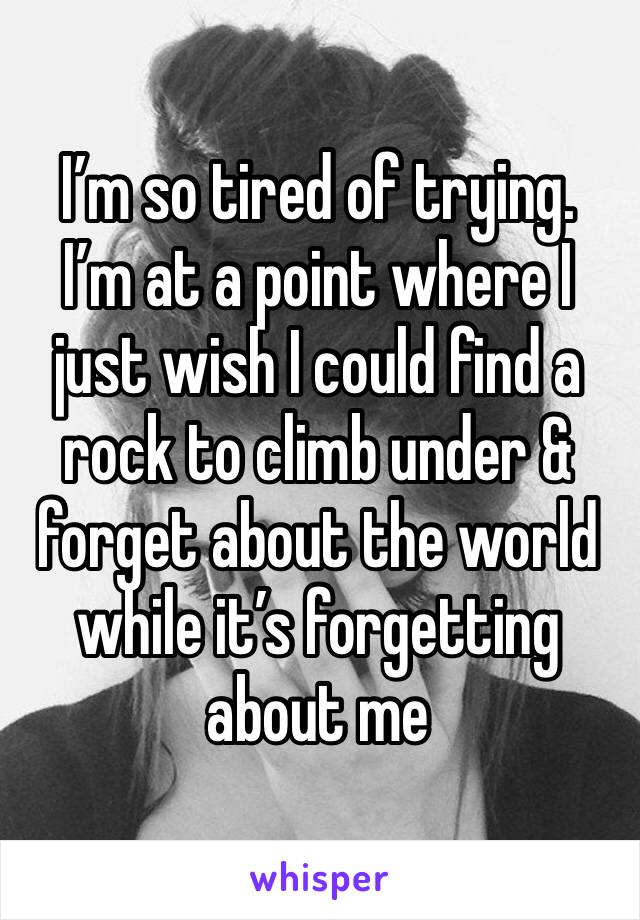 I’m so tired of trying. 
I’m at a point where I just wish I could find a rock to climb under & forget about the world while it’s forgetting about me