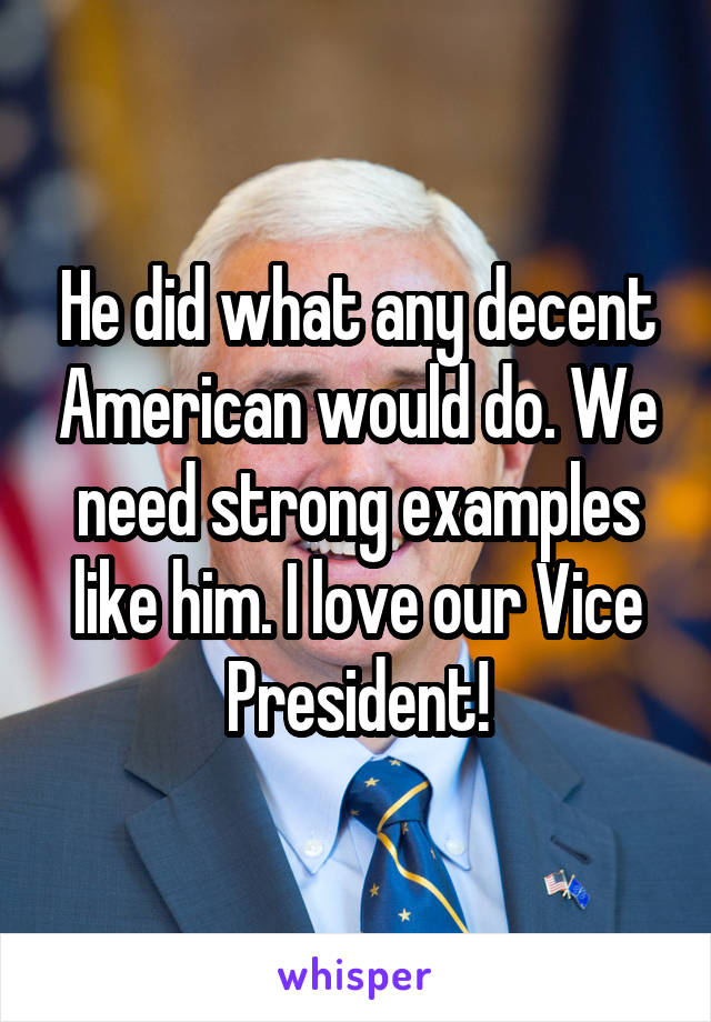 He did what any decent American would do. We need strong examples like him. I love our Vice President!