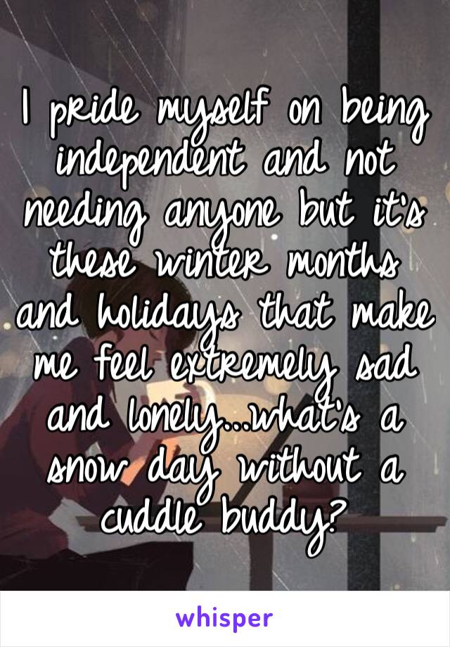 I pride myself on being independent and not needing anyone but it’s these winter months and holidays that make me feel extremely sad and lonely...what’s a snow day without a cuddle buddy? 