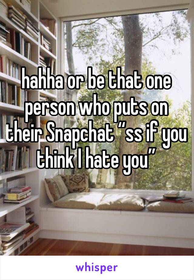 hahha or be that one person who puts on their Snapchat “ss if you think I hate you”