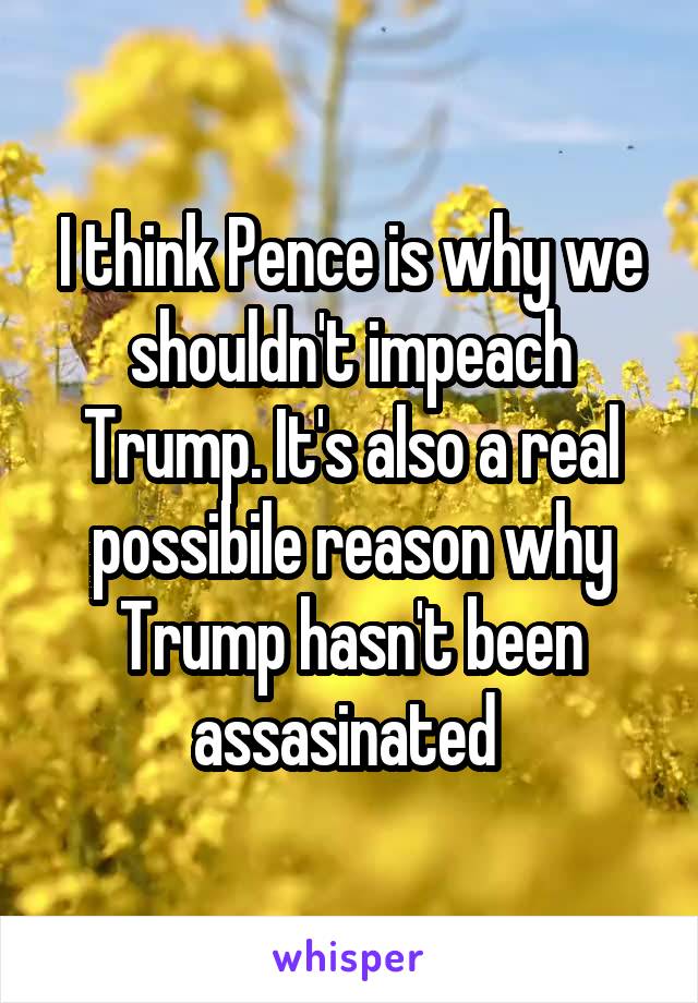 I think Pence is why we shouldn't impeach Trump. It's also a real possibile reason why Trump hasn't been assasinated 