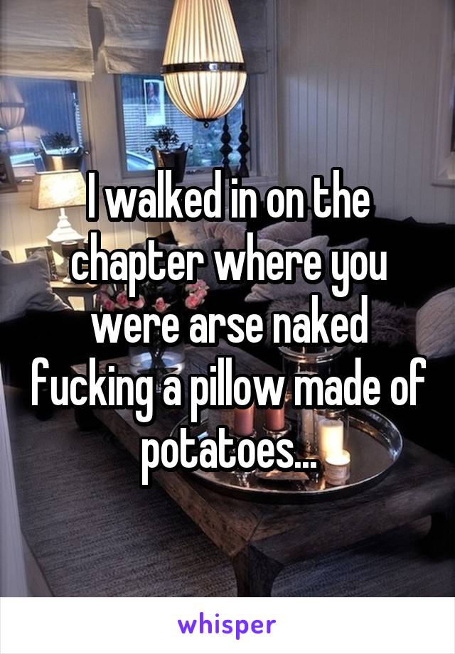 I walked in on the chapter where you were arse naked fucking a pillow made of potatoes...