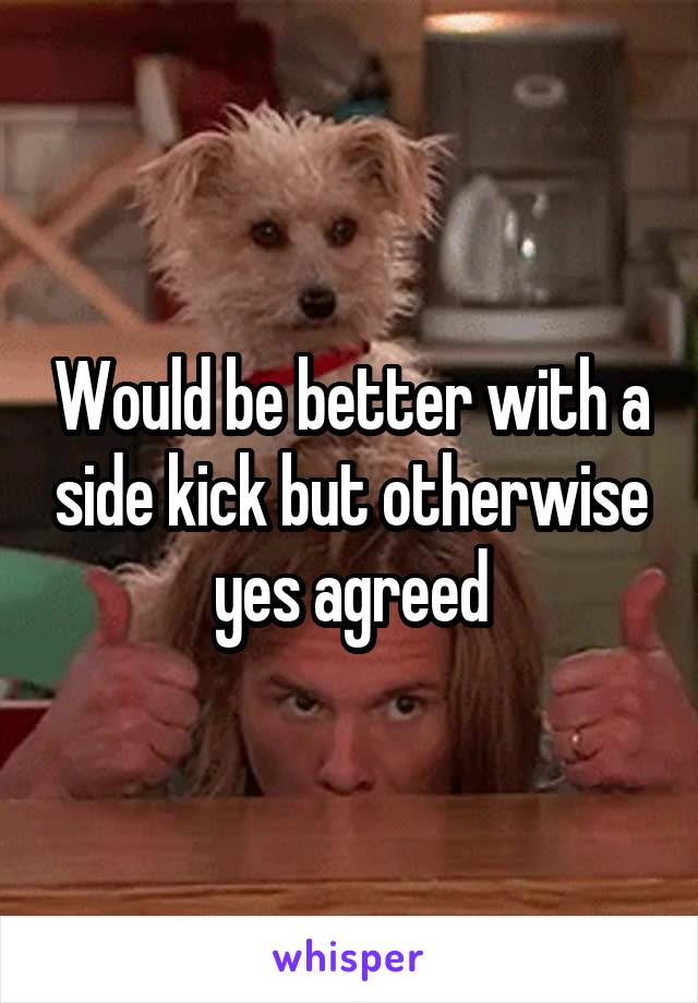 Would be better with a side kick but otherwise yes agreed