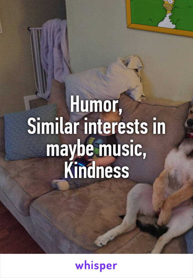 Humor,
Similar interests in maybe music,
Kindness