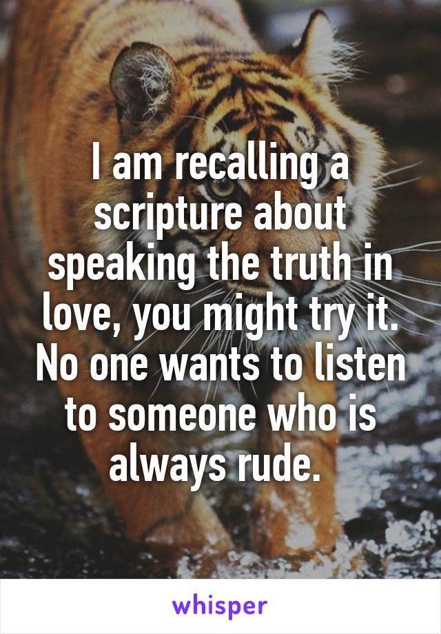 I am recalling a scripture about speaking the truth in love, you might try it. No one wants to listen to someone who is always rude. 