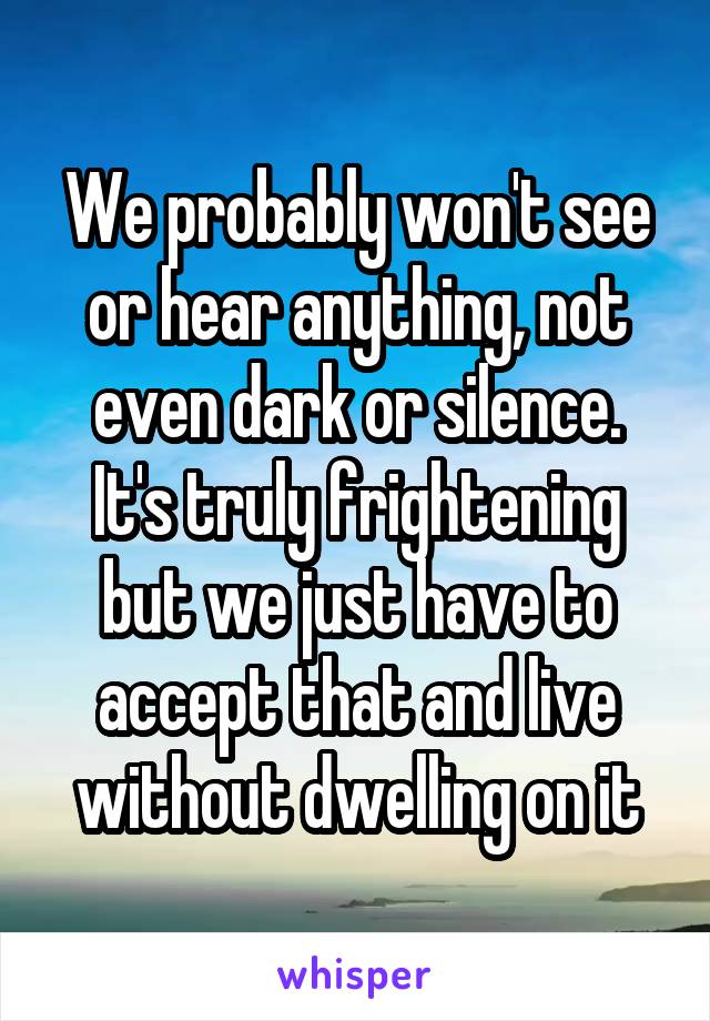 We probably won't see or hear anything, not even dark or silence.
It's truly frightening but we just have to accept that and live without dwelling on it