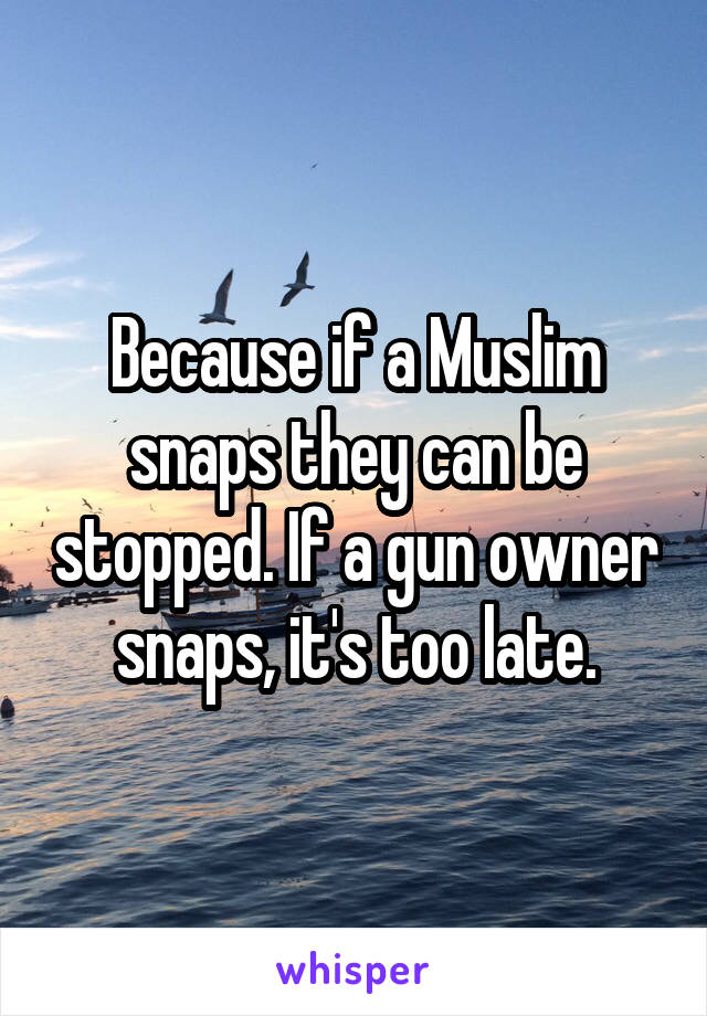Because if a Muslim snaps they can be stopped. If a gun owner snaps, it's too late.