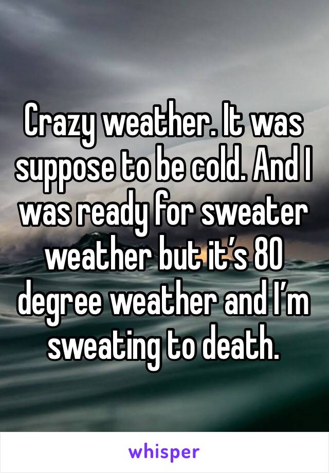 Crazy weather. It was suppose to be cold. And I was ready for sweater weather but it’s 80 degree weather and I’m sweating to death.