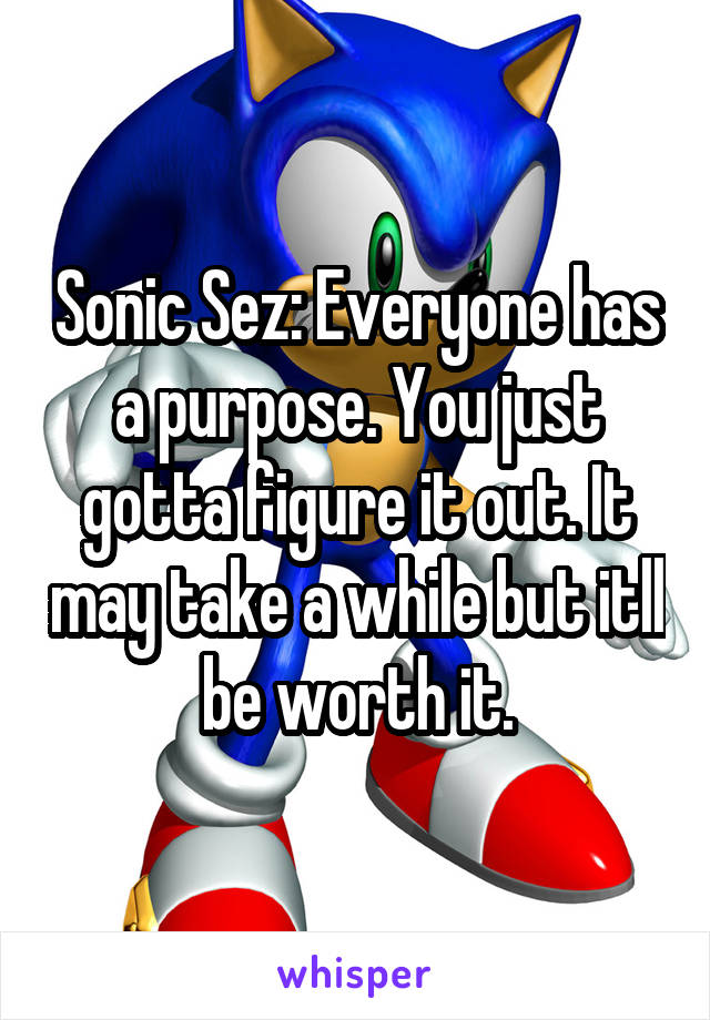 Sonic Sez: Everyone has a purpose. You just gotta figure it out. It may take a while but itll be worth it.