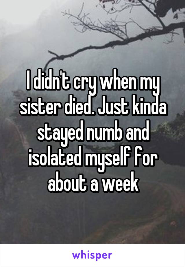 I didn't cry when my sister died. Just kinda stayed numb and isolated myself for about a week