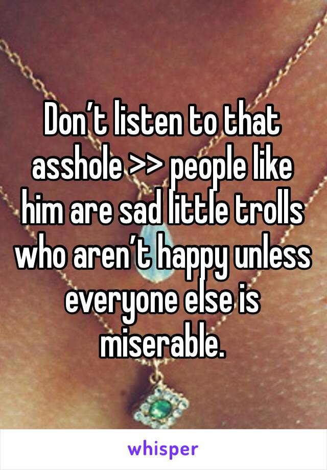 Don’t listen to that asshole >> people like him are sad little trolls who aren’t happy unless everyone else is miserable.