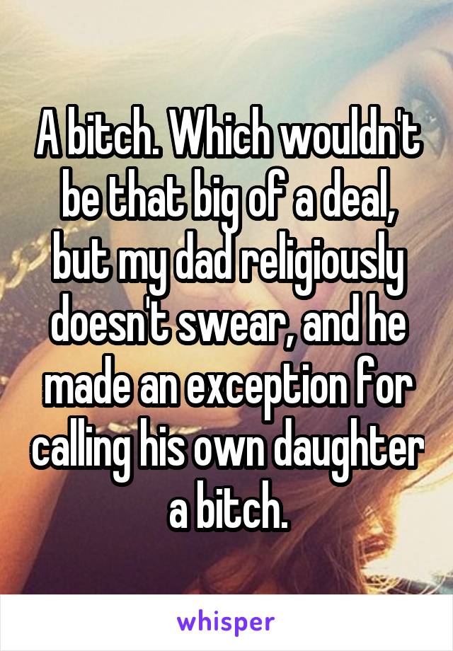 A bitch. Which wouldn't be that big of a deal, but my dad religiously doesn't swear, and he made an exception for calling his own daughter a bitch.