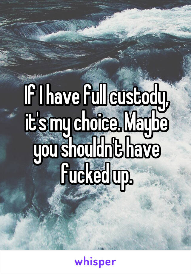 If I have full custody, it's my choice. Maybe you shouldn't have fucked up.