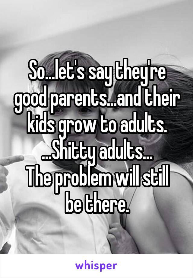 So...let's say they're good parents...and their kids grow to adults.
...Shitty adults...
The problem will still be there.