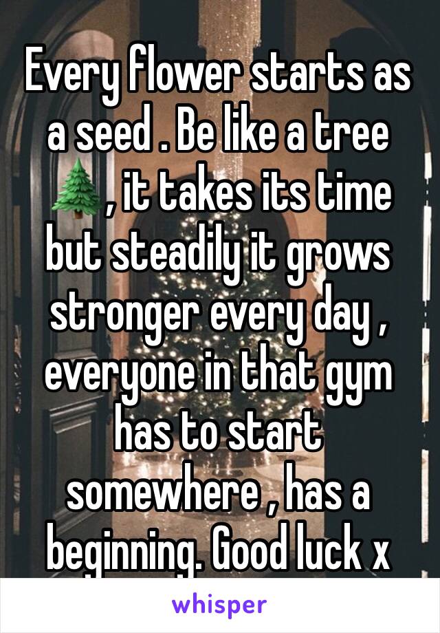 Every flower starts as a seed . Be like a tree 🌲, it takes its time but steadily it grows stronger every day , everyone in that gym has to start somewhere , has a beginning. Good luck x 