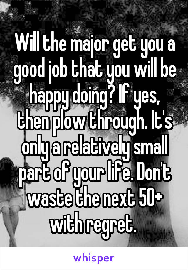 Will the major get you a good job that you will be happy doing? If yes, then plow through. It's only a relatively small part of your life. Don't waste the next 50+ with regret. 
